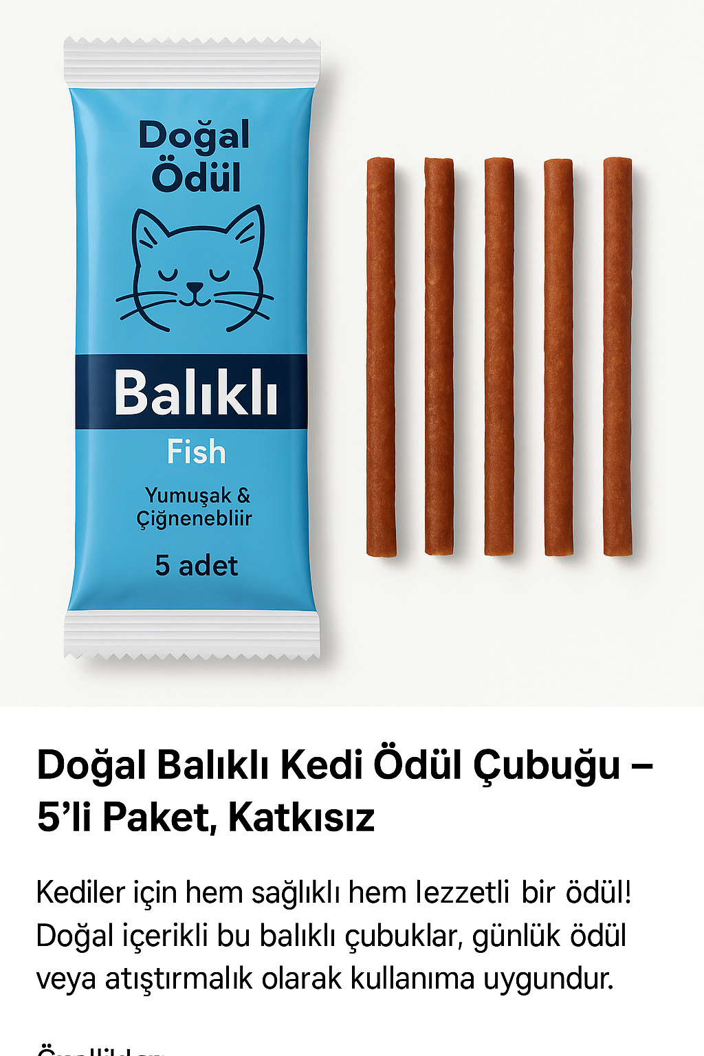 Doğal Balıklı Kedi Ödül Çubuğu – 5’li Paket, Katkısız