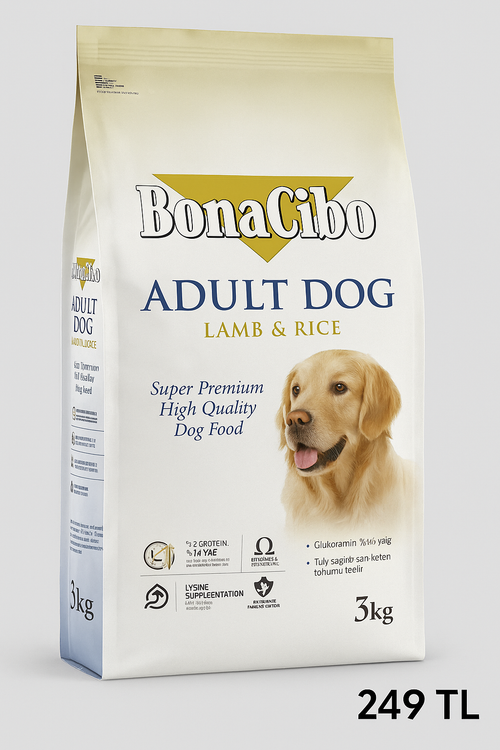 Bonacibo Yetişkin Köpek Maması – Kuzulu & Pirinçli – 3 kg