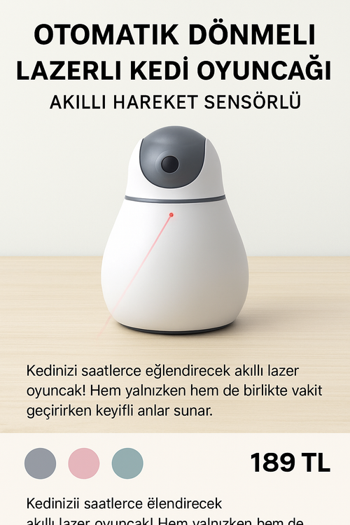 Akıllı Lazerli Kedi Oyuncağı – Otomatik Dönmeli, Hareket Takipli