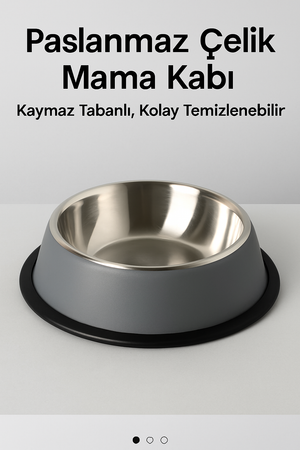Paslanmaz Çelik Mama Kabı – Kaymaz Tabanlı, Sağlıklı Kullanım