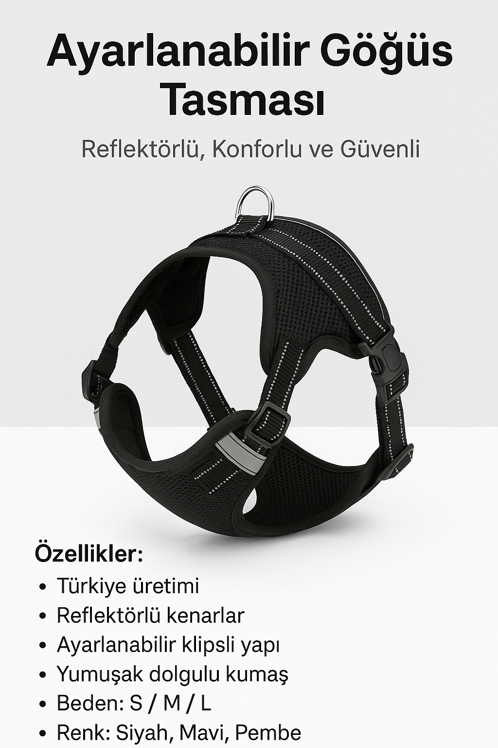 Ayarlanabilir Göğüs Tasması – Reflektörlü, Konforlu ve Güvenli