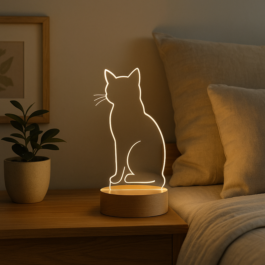 Kedi Silüetli LED Gece Lambası – Masaüstü Dekoratif Aydınlatma